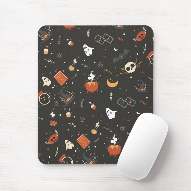 Cute Spooky Whimsical Halloween Pattern Background Mouse Pad (With Mouse)