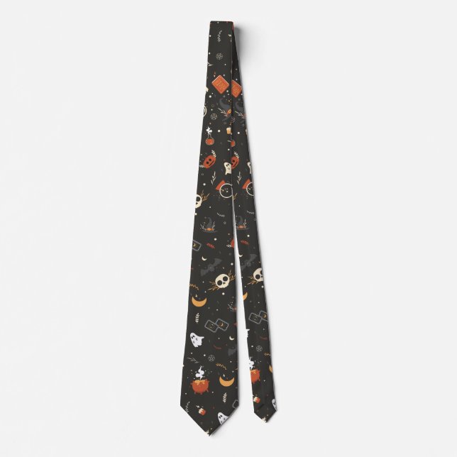 Cute Spooky Whimsical Halloween Pattern Background Neck Tie (Front)