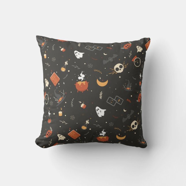 Cute Spooky Whimsical Halloween Pattern Background Throw Pillow (Front)