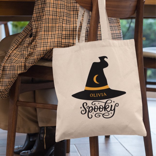 Cute Spooky Witch Hat Halloween Personalized Tote Bag (Creator Uploaded)