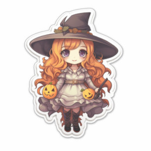 Cute spooky witch sticker