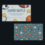 Cute Sports Baby Shower Diaper Raffle Enclosure Card<br><div class="desc">This cute and modern boys baby shower ‘diaper raffle’ enclosure card design features a cute sports design, with a basketball, football, and soccer ball, with a matching blue sports pattern on the back. There is space for you to ask guests to bring diapers along for a raffle, use the message...</div>