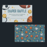 Cute Sports Baby Shower Diaper Raffle Enclosure Card<br><div class="desc">This cute and modern boys baby shower ‘diaper raffle’ enclosure card design features a cute sports design, with a basketball, football, and soccer ball, with a matching blue sports pattern on the back. There is space for you to ask guests to bring diapers along for a raffle, use the message...</div>