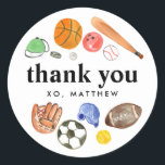 Cute Sports Balls Kid Boy Birthday Thank You Favor Classic Round Sticker<br><div class="desc">Modern All Star Sports Balls Team Kids Birthday</div>