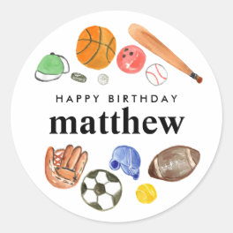 Cute Sports Balls Kid Boy Happy Birthday Favor Classic Round Sticker