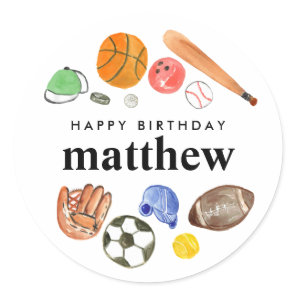 Cute Sports Balls Kid Boy Happy Birthday Favor Classic Round Sticker