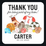 Cute Sports Balls Kids Birthday Thank You Favor Square Sticker<br><div class="desc">Modern Boys Sports Balls All Star Kids Birthday</div>