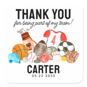 Cute Sports Balls Kids Birthday Thank You Favor Square Sticker