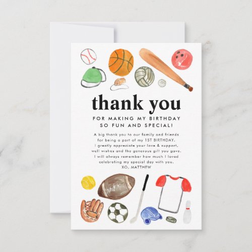 Cute Sports Balls Kids Boy Birthday Thank You