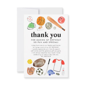 Cute Sports Balls Kids Boy Birthday Thank You Card