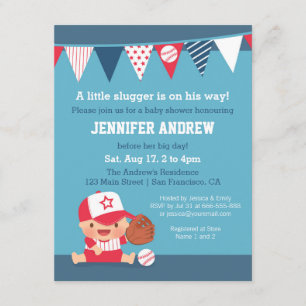 Cute Sports Boy Baseball Baby Shower Invitations