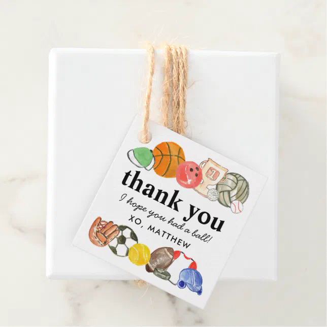 Cute Sports Game Balls Kids Birthday Thank You Favor Tags | Zazzle