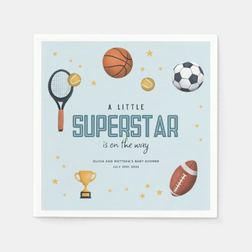 Cute Sports Superstar Boys Baby Shower Napkins