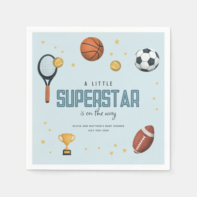 Cute Sports Superstar Boys Baby Shower Napkins (Front)