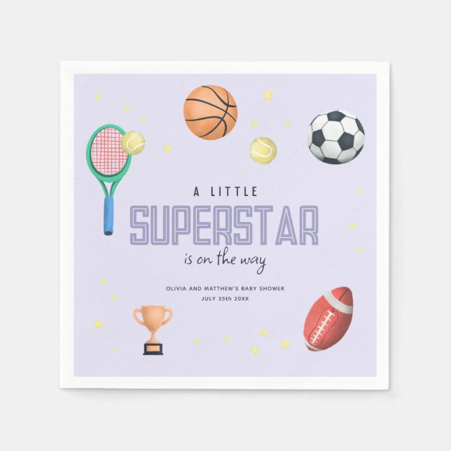 Cute Sports Superstar Girls Baby Shower Napkins (Front)