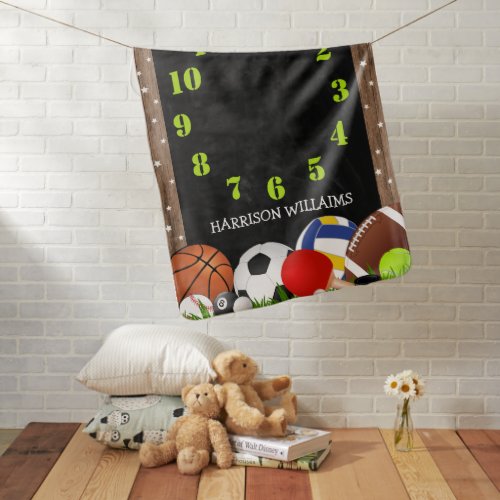 Cute Sports Themed Month Milestone Baby Blanket