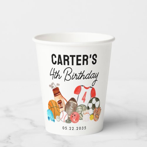 Cute Sports Watercolor Balls Kids Birthday Favor Paper Cups