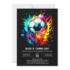 Cute Sports Watercolor Soccer Birthday Invitation