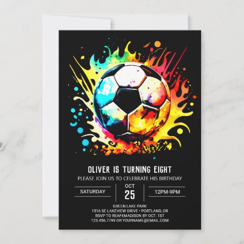 Cute Sports Watercolor Soccer Birthday Invitation