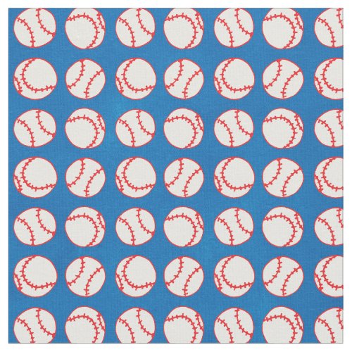 Cute Sports White and Red Baseballs on Blue Fabric