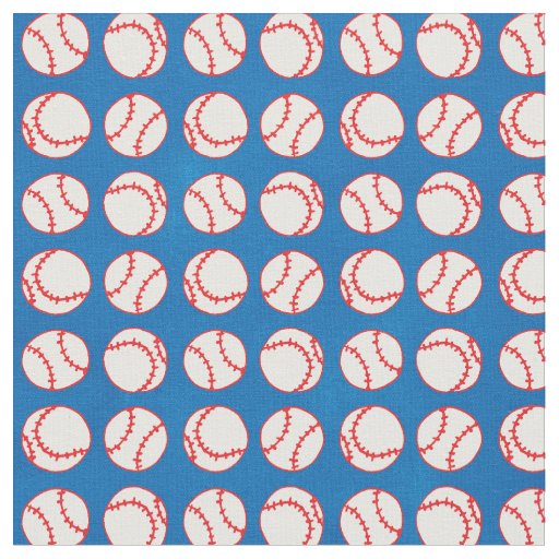 Cute Sports White and Red Baseballs on Blue Fabric