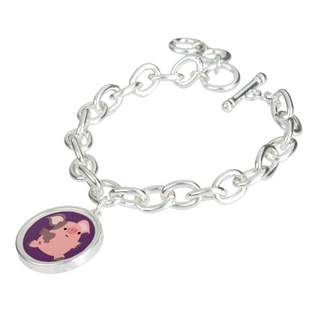Cute Sporty Cartoon Pig Charm Bracelet (Side)