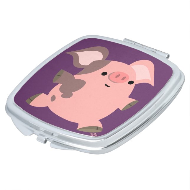 Cute Sporty Cartoon Pig Compact Mirror (Turned)
