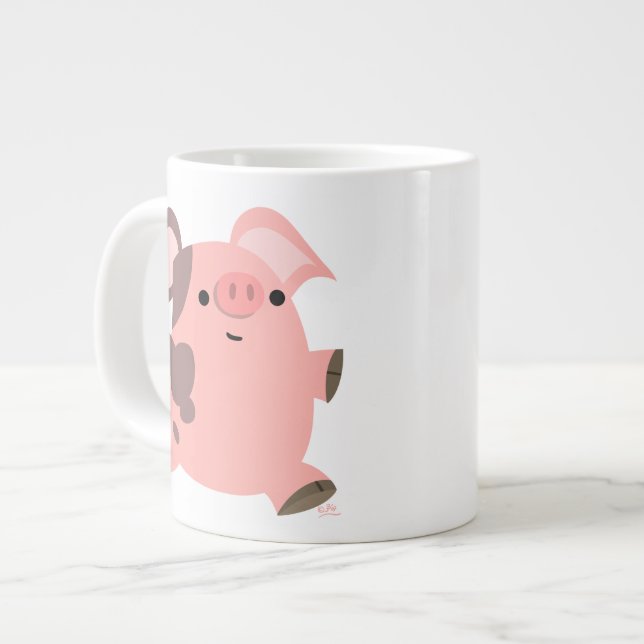 Cute Sporty Cartoon Pig Large Coffee Mug (Front Left)