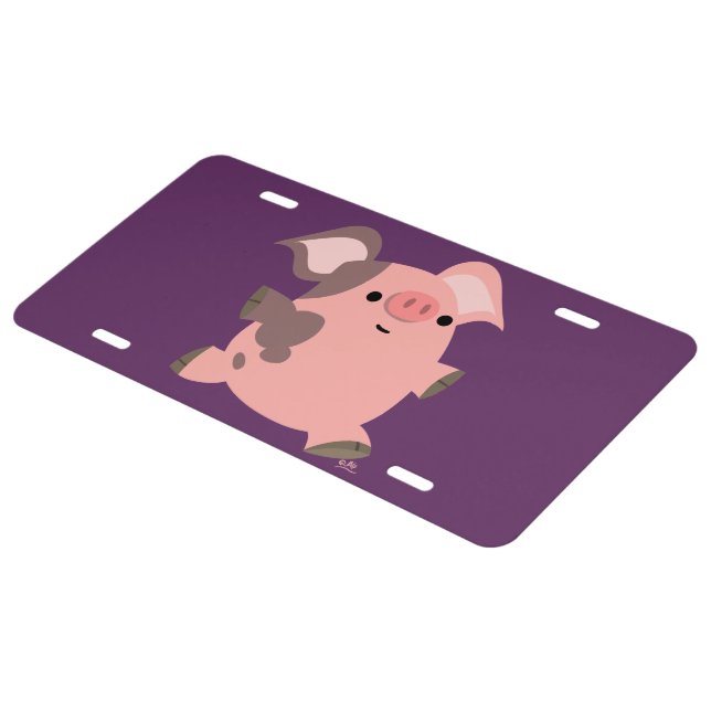 Cute Sporty Cartoon Pig License Plate Cover (Side)