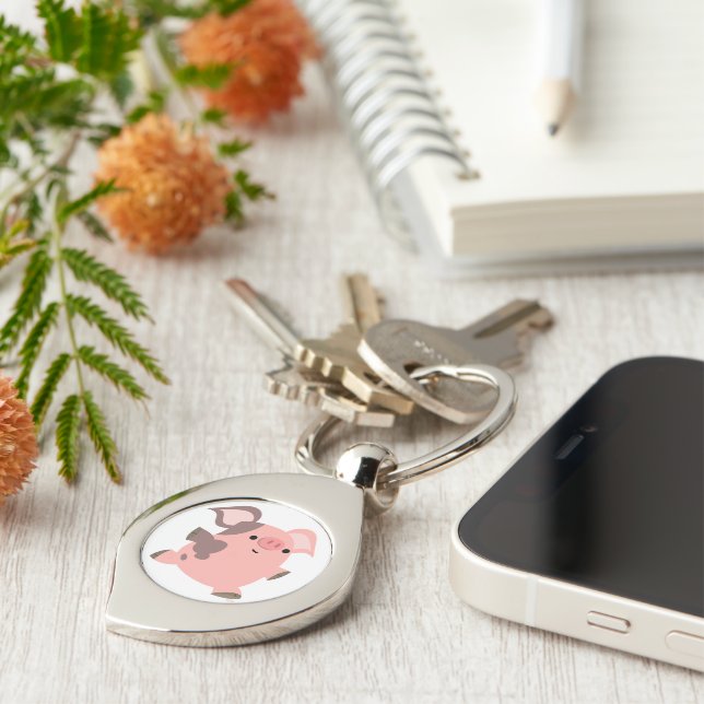 Cute Sporty Cartoon Pig Metal Keychain (Side)
