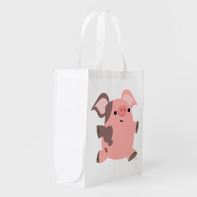 Cute Sporty Cartoon Pig Reusable Bag (Front Side)