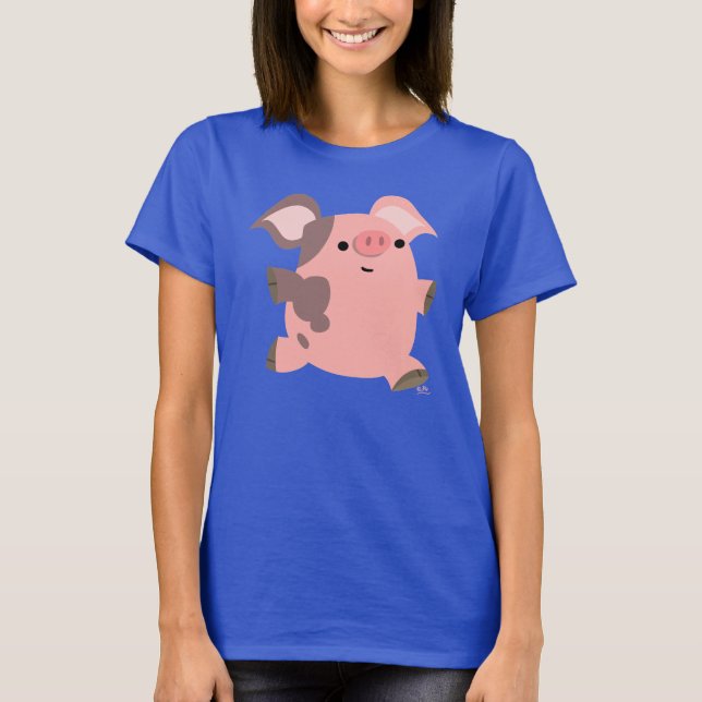 Cute Sporty Cartoon Pig Women T-shirt (Front)