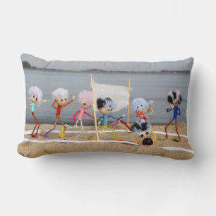 Cute sporty dolls playing on the beach lumbar pillow