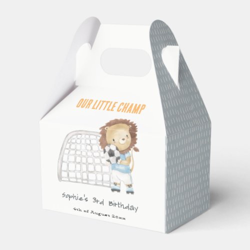 Cute Sporty Football Player Lion Kids Birthday Favor Boxes