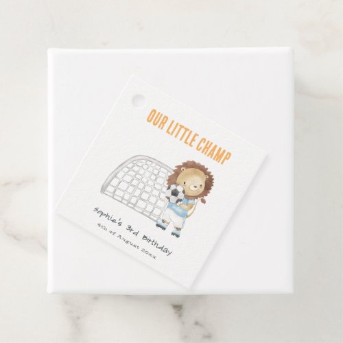 Cute Sporty Football Player Lion Kids Birthday Favor Tags