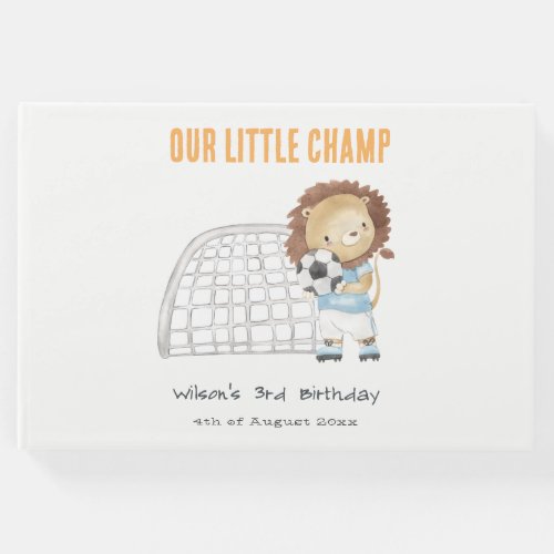 Cute Sporty Football Player Lion Kids Birthday Guest Book