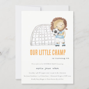 Cute Sporty Football Player Lion Kids Birthday Invitation
