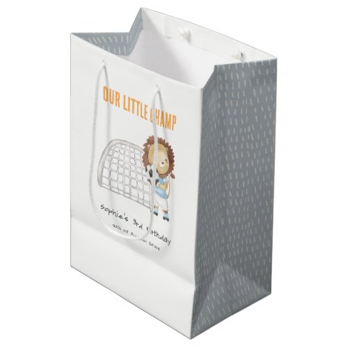 Cute Sporty Football Player Lion Kids Birthday Medium Gift Bag