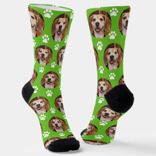 Cute Sporty Green Pet Photo  Paw Prints Cat Dog Socks
