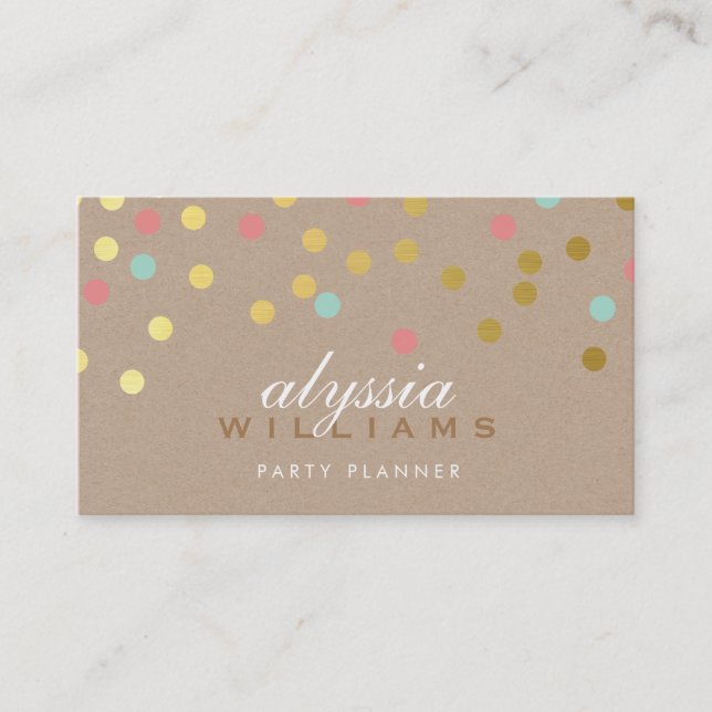 CUTE SPOT confetti trendy gold coral mint kraft Business Card (Front)