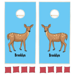 Cute spotted deer cartoon illustration  cornhole set
