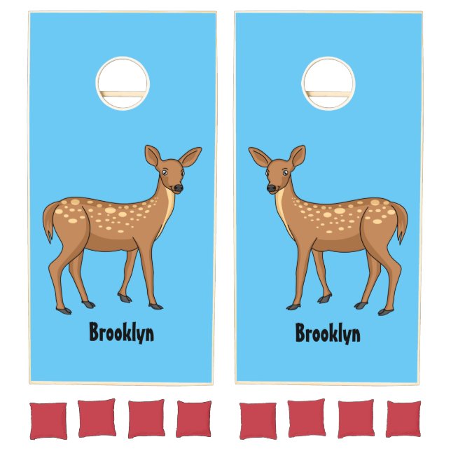 Cute spotted deer cartoon illustration  cornhole set (Set)
