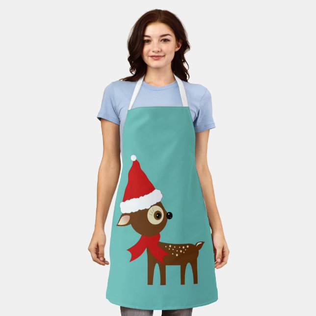 Cute Spotted Deer Christmas Art Apron (Worn)