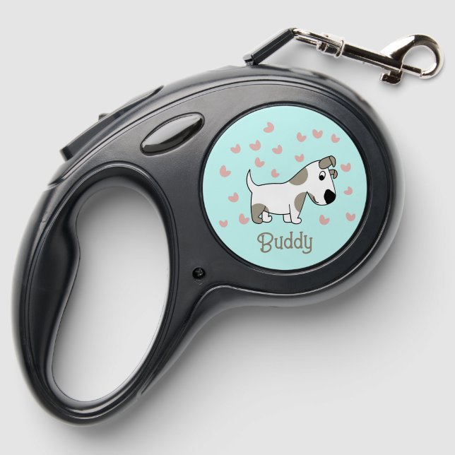 Cute Spotted Dog &  Hearts Retractable Dog Leash (Back)