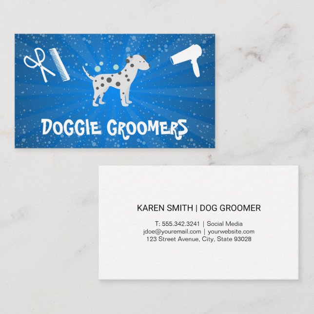Cute Spotted Doggie | Grooming Tools Business Card (Front/Back)