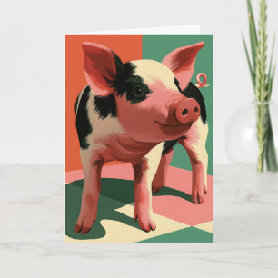 Cute Spotted Pig Colorful Pop Art Portrait Card