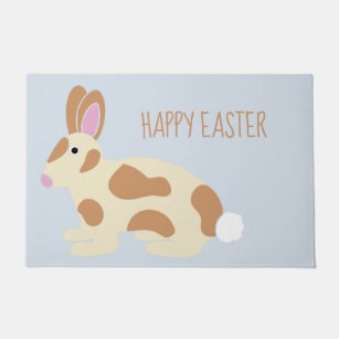 Cute Spotted Rabbit Happy Easter Light Blue Doormat
