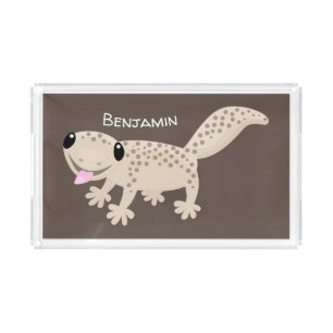 Cute spotted tan gecko cartoon illustration acrylic tray