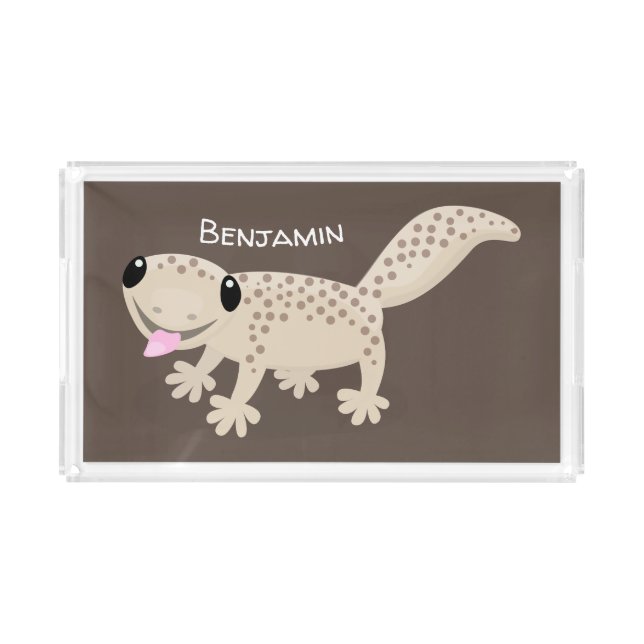 Cute spotted tan gecko cartoon illustration acrylic tray (Front)
