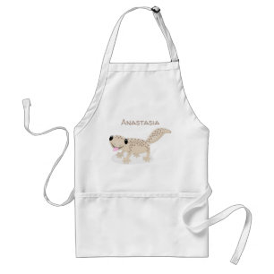Cute spotted tan gecko cartoon illustration adult apron